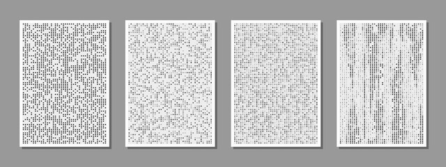 Set of abstract digital minimalist compositions good for wall decoration, as poster or banner design, vector. The binary flow pattern of square particles.