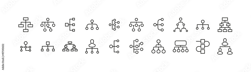 Poster simple line set of hierarchy icons.
