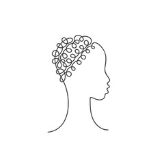 Beautiful african girl face in profile with curly short hair afro style Continuous one line drawing, Vector female fashion illustration, Cute afro teenage face minimalist black and white