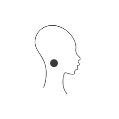 African girl profile bald head and big round earrings, Continuous one line drawing, Abstract non-binary fashion illustration single line, Afro teenage face minimalist black and white contemporary art