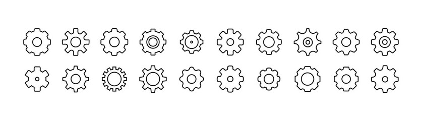 Set of simple gear line icons.