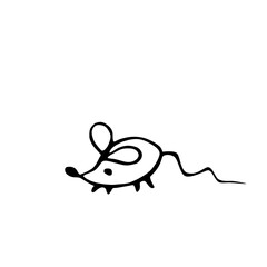 Cute naive simple mouse doodle clipart. Hand drawn pest animal rodent. Vector wildlife pet rat illustration