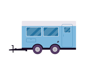 Blue camping RV trailer car isolated on white background.