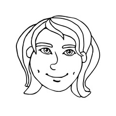 Vector outline face people. Hand drawn line art illustration. The head of a man, woman, boy, girl in the style of a Doodle, isolated on a white background. Different and beautiful