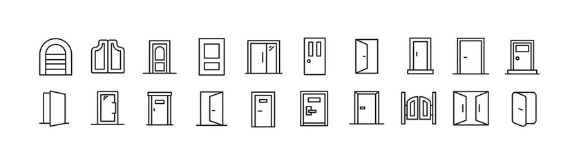 Set of simple door line icons.