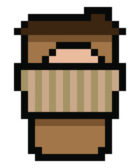 Pixel coffee to go (vector, isolated)