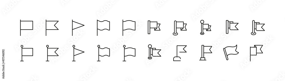 Poster set of simple flag line icons.