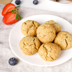 Delicious cake with fruits on background