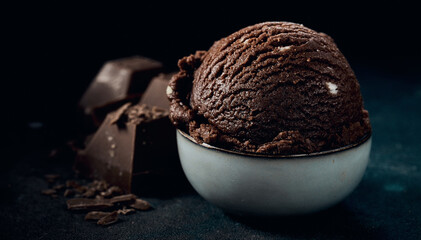 Delicious chocolate ice cream ball in bowl