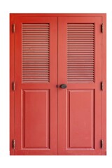 European antique red wooden shutters door isolated on a white background