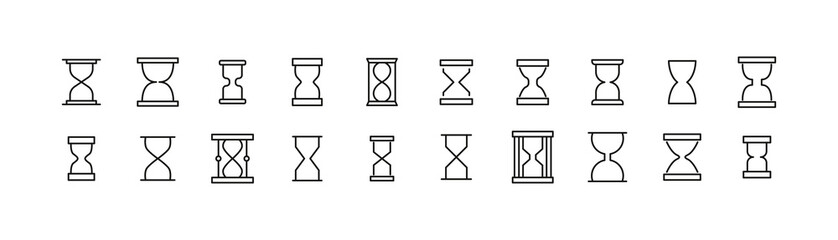 Set of simple hourglass line icons.