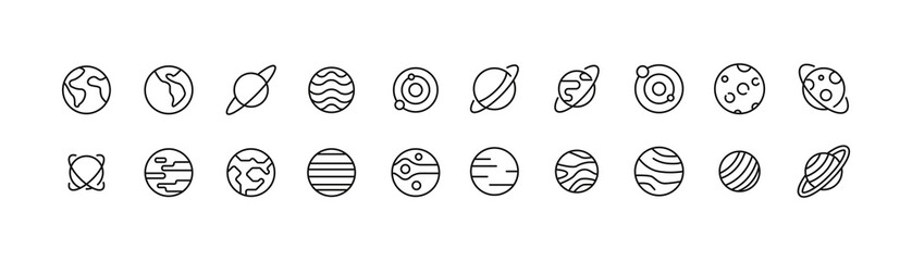 Set of planet line icons.