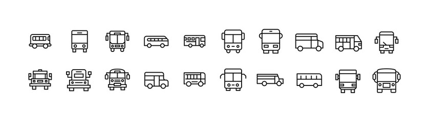 Editable vector pack of school bus line icons.