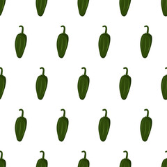Cartoon seamless pattern for fabric design with green jalapeno. Colorful background.