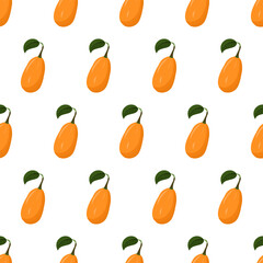 Cartoon seamless pattern for paper design with kumquat, orange citrus fruit. Colorful background.