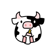 cute cow baby milk bottle cartoon logo vector icon illustration