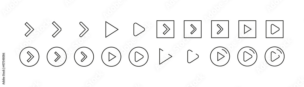 Poster vector set of play button thin line icons