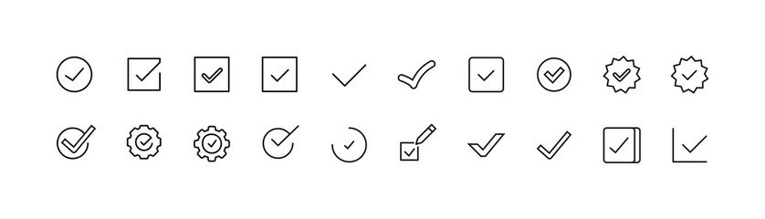 Simple line set of check icons. - obrazy, fototapety, plakaty