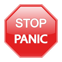 illustration of Stop panic red sign with white text inside.