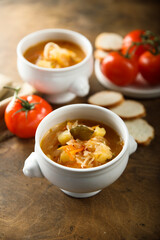 Traditional homemade Russian sauerkraut soup