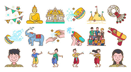 Songkran thailand festival colored line icon
