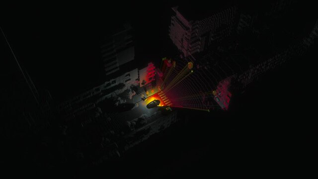 Autonomous car driving training process. Artificial intelligence object detection system. Concept of Self-driving car vision