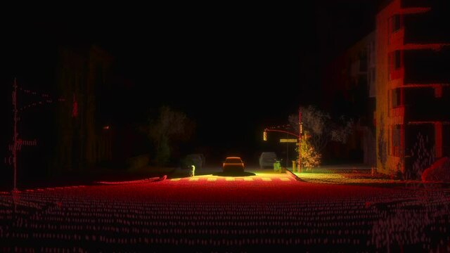 Autonomous car driving training process. Artificial intelligence object detection system. Concept of Self-driving car vision