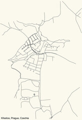 Black simple detailed street roads map on vintage beige background of the municipal district Křeslice cadastral area of Prague, Czech Republic