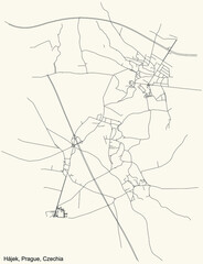 Black simple detailed street roads map on vintage beige background of the municipal district Hájek cadastral area of Prague, Czech Republic