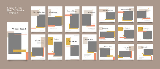 Minimalist social media post and story template. Suitable for social media post and story and web mobile ads. Vector with photo collage	