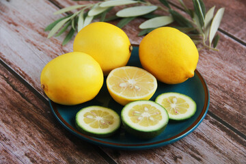 natural yellow fruit lemon and round lemon slices