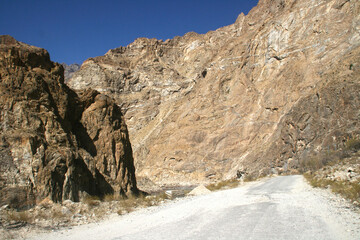 Fototapeta na wymiar Pamir highway or pamirskij trakt. Landscape around Pamir highway M41 international road, mountains in Tajikistan