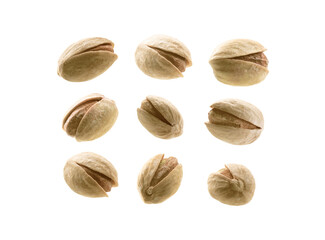A set of salted pistachios. Isolated on a white background