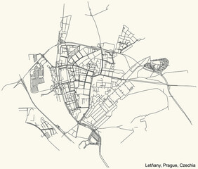 Black simple detailed street roads map on vintage beige background of the municipal district Letňany cadastral area of Prague, Czech Republic