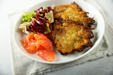 Homemade potato pancakes or latkes