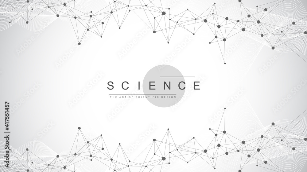 Poster Abstract perspective background with connected line and dots. Network and connection background for your presentation. Big data visualization. Graphic polygonal background. Vector illustration.