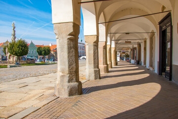 Obraz premium arcade on the historic square / Telč, Czech Republic