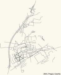Black simple detailed street roads map on vintage beige background of the municipal district Zličín cadastral area of Prague, Czech Republic