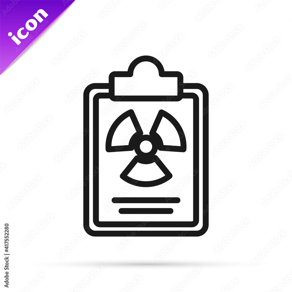 Poster black line radiation warning document icon isolated on white background. text file. vector.