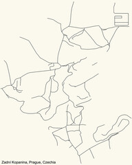Black simple detailed street roads map on vintage beige background of the municipal district Vinoř cadastral area of Prague, Czech Republic