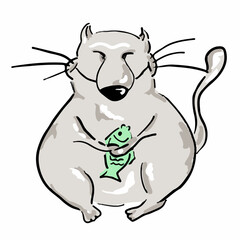 Cartoon gray cat with a fish