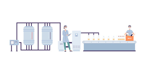 Technology milk food production on industry factory a vector flat illustration
