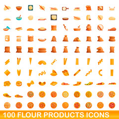 100 flour products icons set. Cartoon illustration of 100 flour products icons vector set isolated on white background