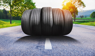 summer car tires on the street outside