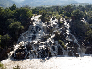 The cascade of Ruacana Falls lies on the border of Namibia and Botswana.