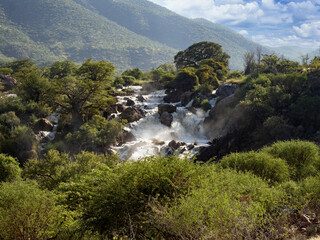 The cascade of Ruacana Falls lies on the border of Namibia and Botswana.