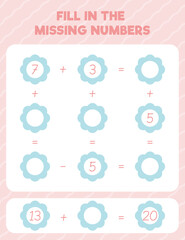 Fill in the missing numbers. Printable maths worksheet practice page. Count and write.