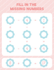 Fill in the missing numbers. Printable maths worksheet practice page. Count and write.