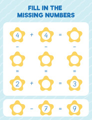 Fill in the missing numbers. Printable maths worksheet practice page. Count and write.
