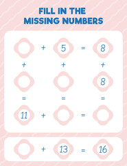 Fill in the missing numbers. Printable maths worksheet practice page. Count and write.